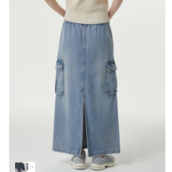 Musinsa Standard Women's Denim Cargo Maxi Skirt, Blue | Size Small - Picture 3 of 6